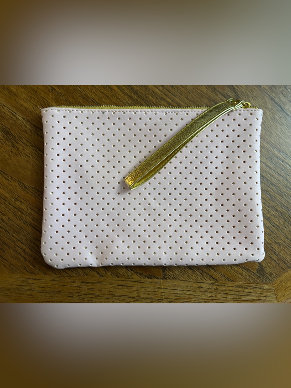 Pale Pink Perforated (like polka dots) Wristlet Clutch with Gold Accent